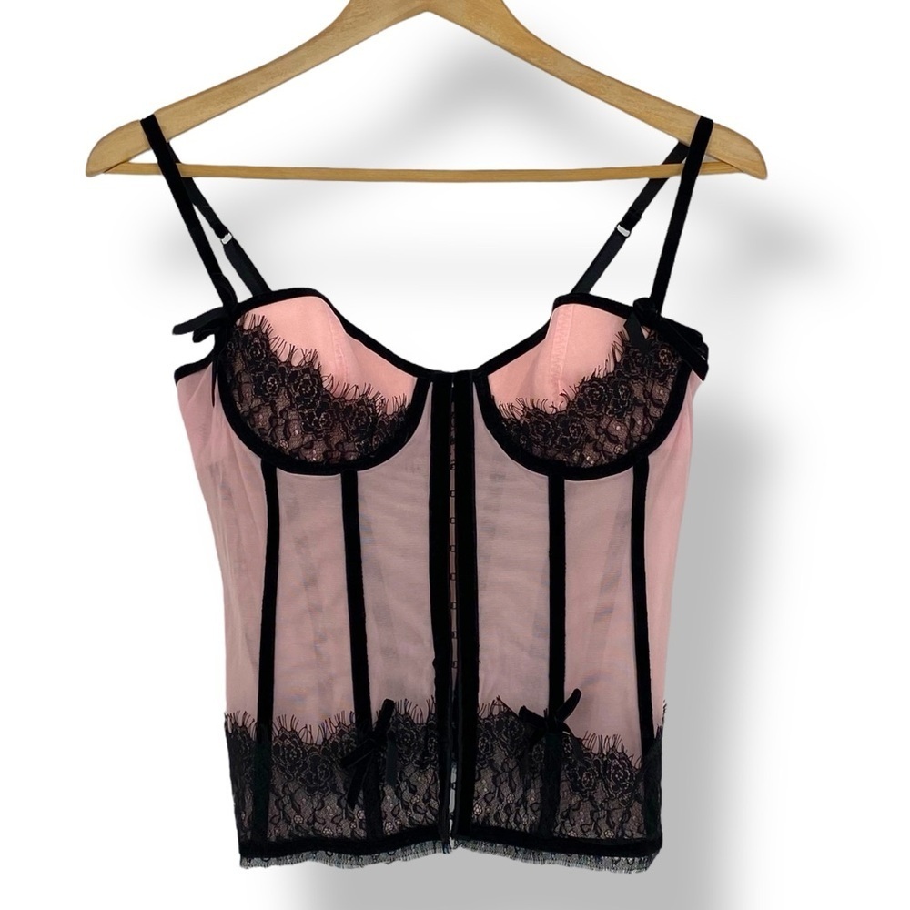 Victoria's Secret Sexy Little Thing Pink & Black Lace Bustier Corset 34B